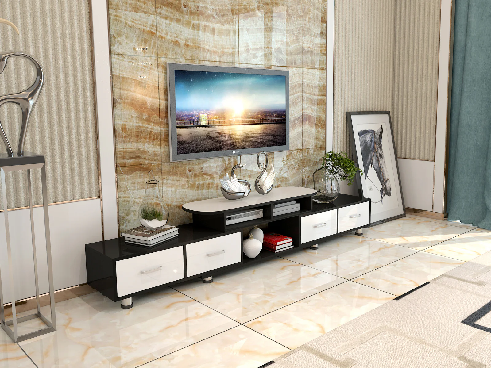 Luxury High Gloss Adjustable Cabinet Sleek Modern Storage Solution - Image 2