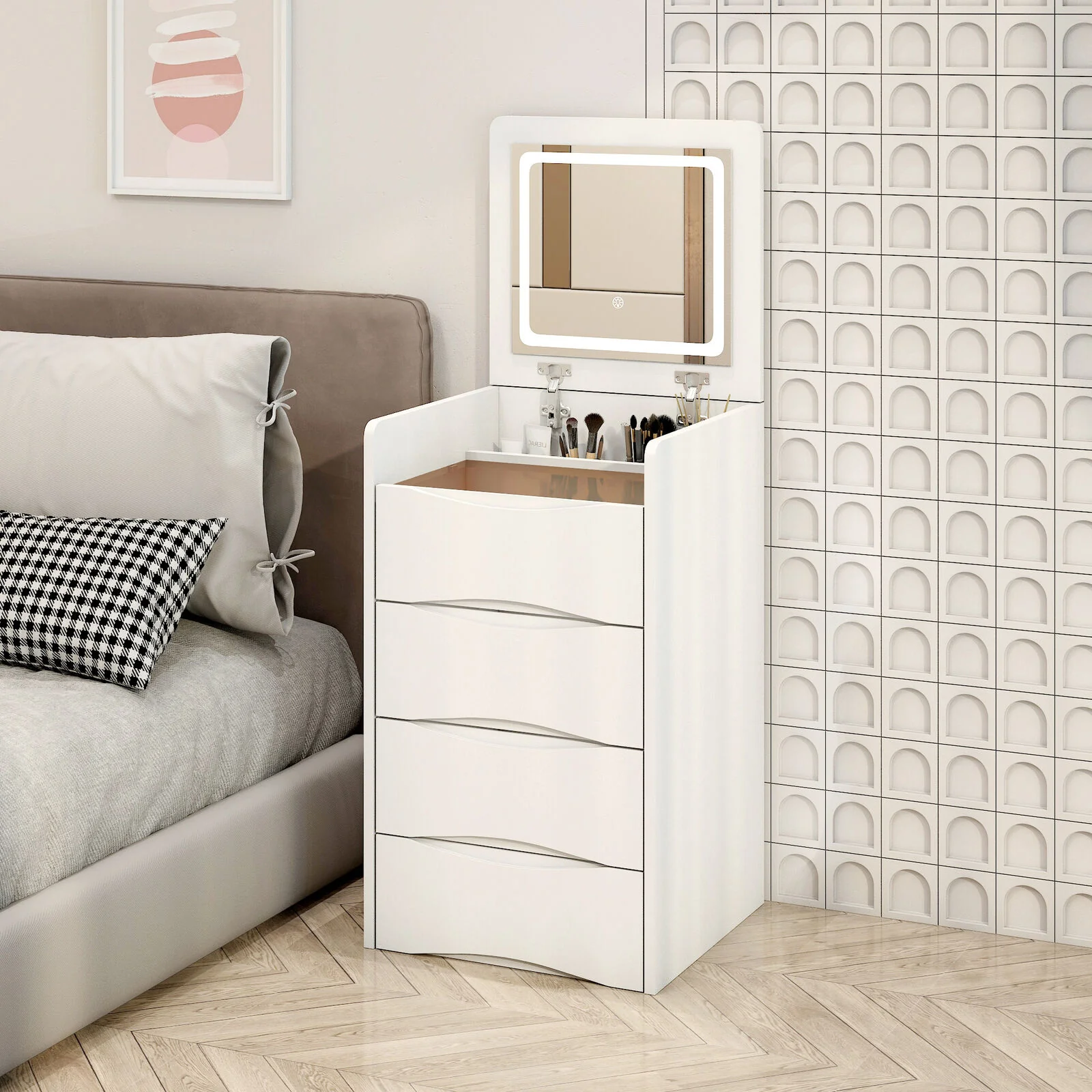 Luxury Multifunction LED Dressing Vanity Table with Mirror Drawers Stool - Image 10