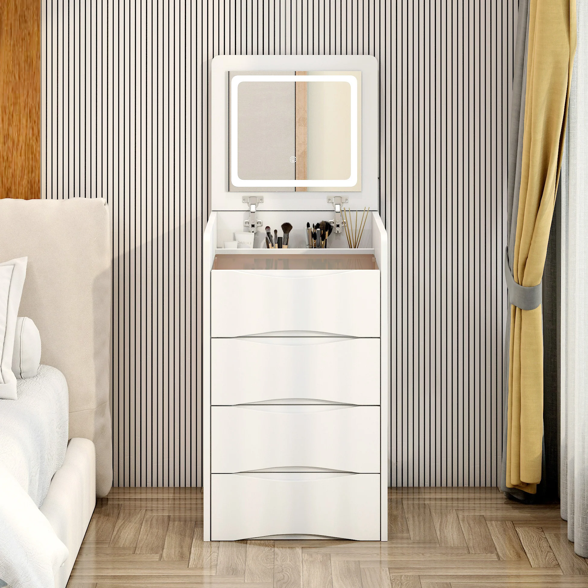 Luxury Multifunction LED Dressing Vanity Table with Mirror Drawers Stool - Image 3