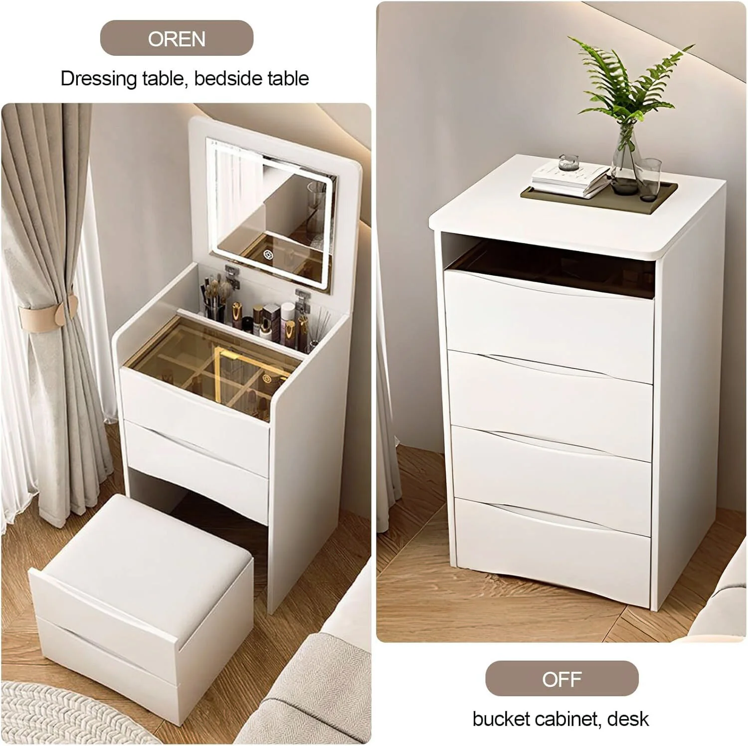 Luxury Multifunction LED Dressing Vanity Table with Mirror Drawers Stool - Image 5