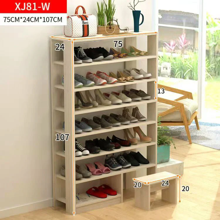 Majestic 8 Tier Shoe Rack Storage Organizer with Stool (White Oak) - Image 3