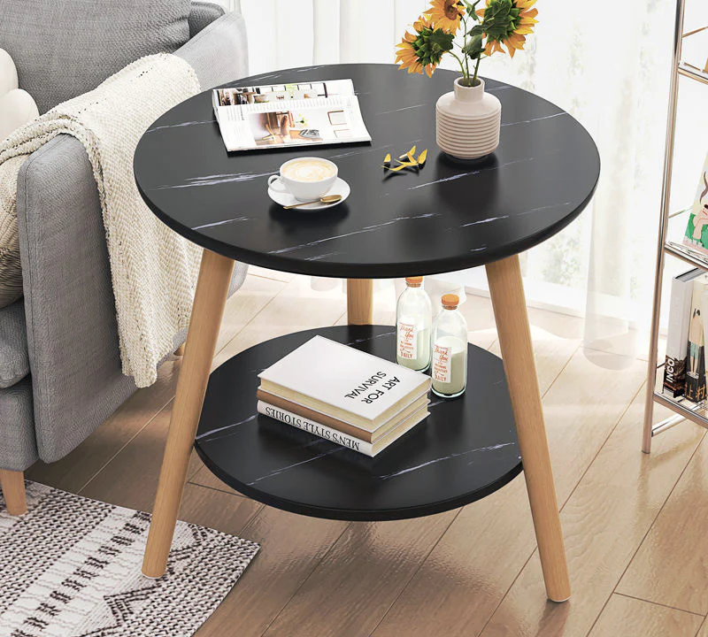 Malibu Black Marble Look Round End Coffee Table - Image 3