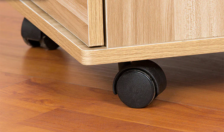 Miami 3 Drawer Bedside Table Cabinet with Wheels (Natural Oak) - Image 7