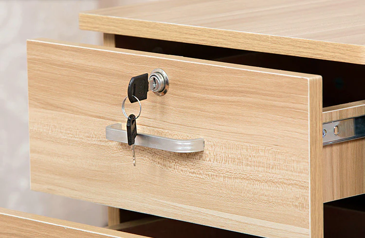 Miami 3 Drawer Bedside Table Cabinet with Wheels (Natural Oak) - Image 8