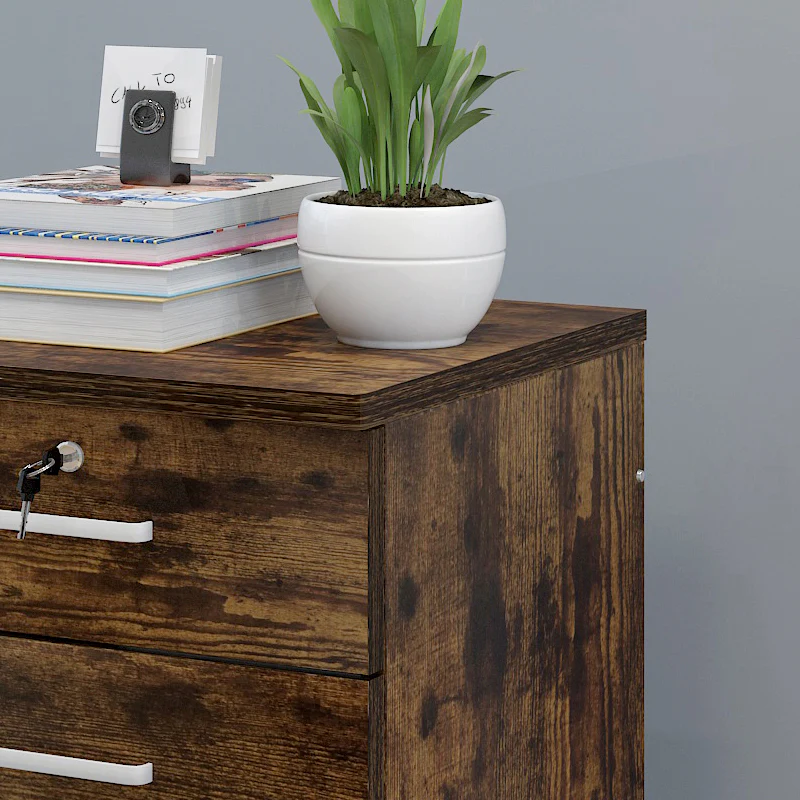Miami 3 Drawer Bedside Table Cabinet with Wheels (Rustic Wood) - Image 12