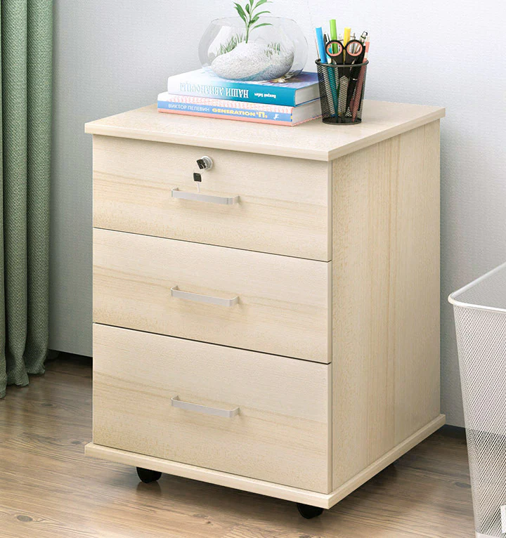 Miami 3 Drawer Bedside Table Cabinet with Wheels (White Oak) - Image 3