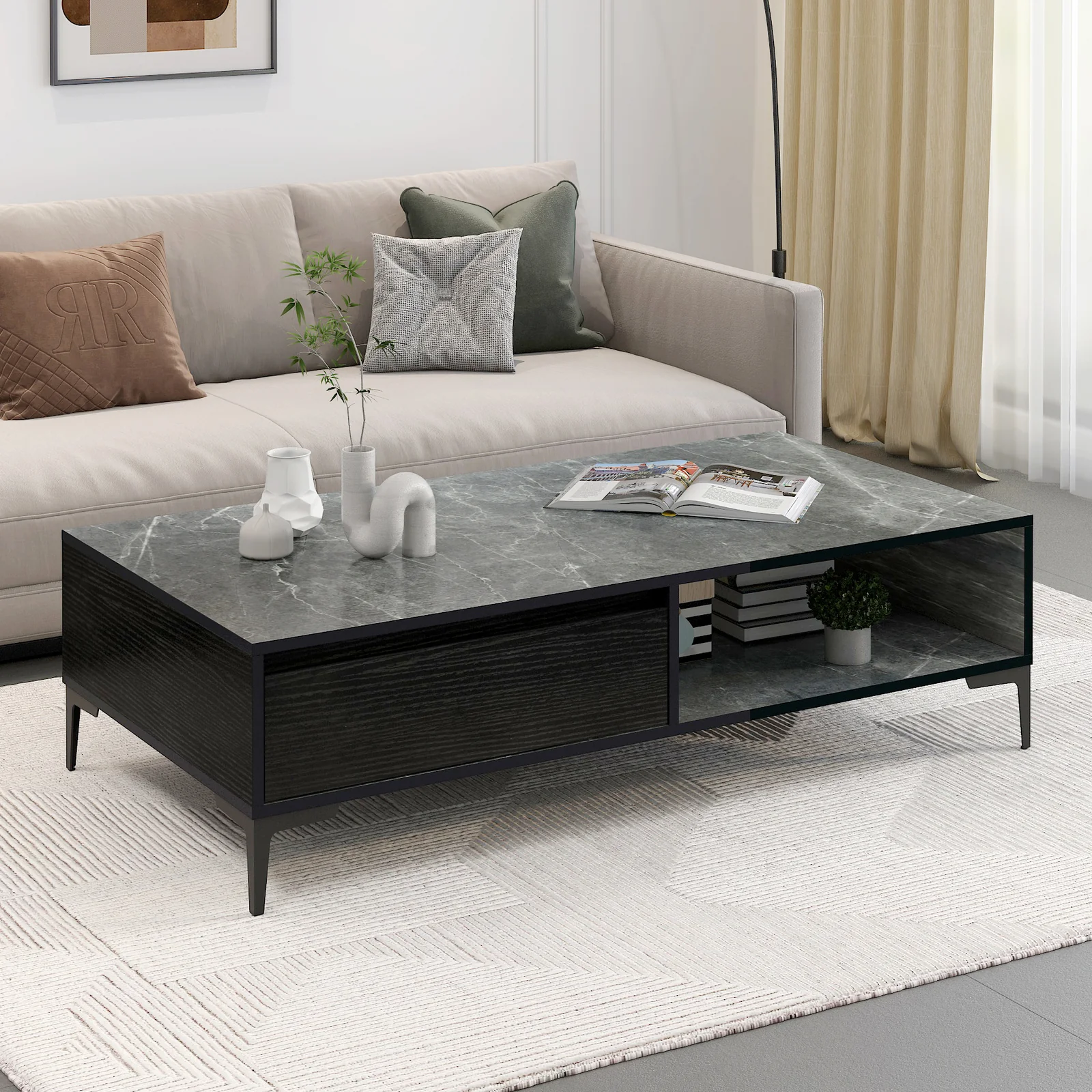 Minimalist Large Coffee Table with Storage - Image 13