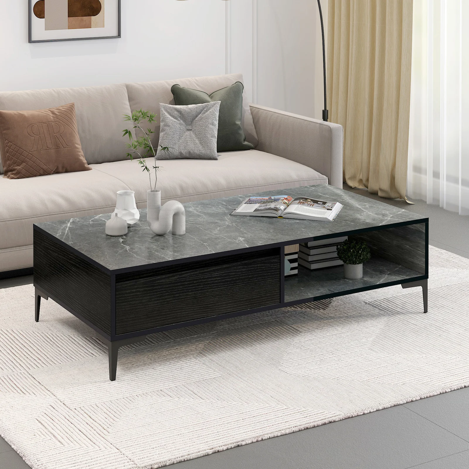 Minimalist Large Coffee Table with Storage - Image 9