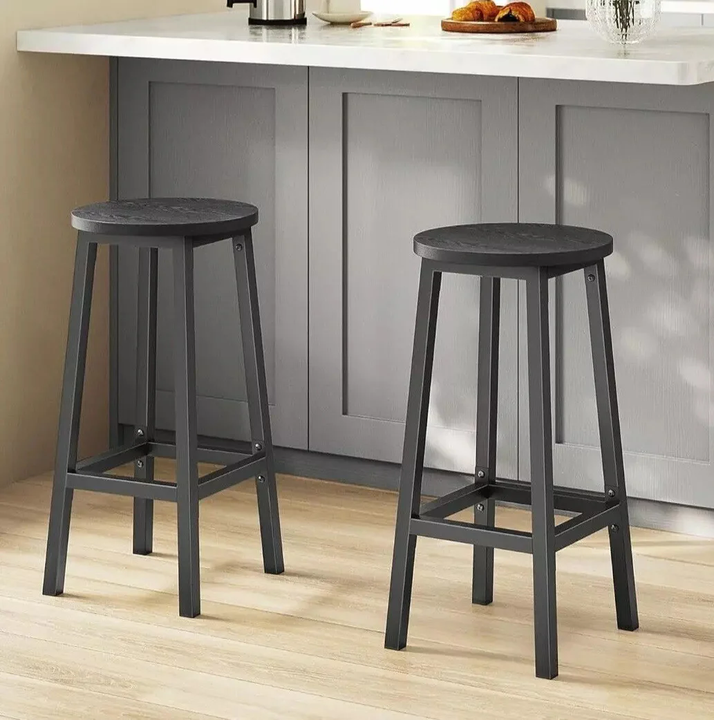 Modern Industrial Bar Stool Black Wood & Metal Kitchen Counter Seating - Image 3