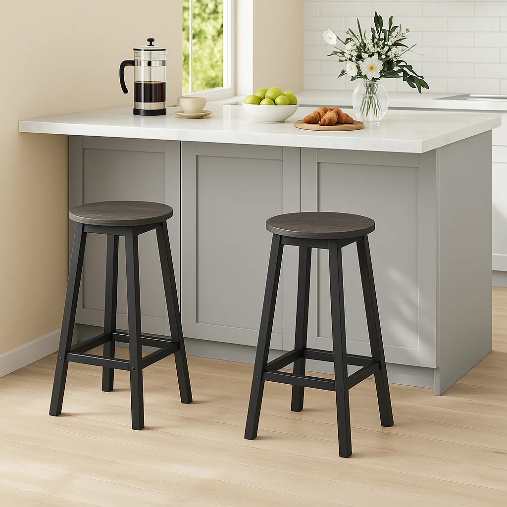 Modern Industrial Bar Stool Wood & Metal Kitchen Counter Seating (Rustic Grey) - Image 3