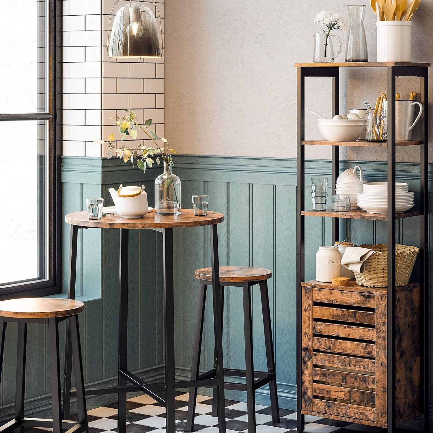 Modern Industrial Bar Stool Rustic Wood & Metal Kitchen Counter Seating - Image 14