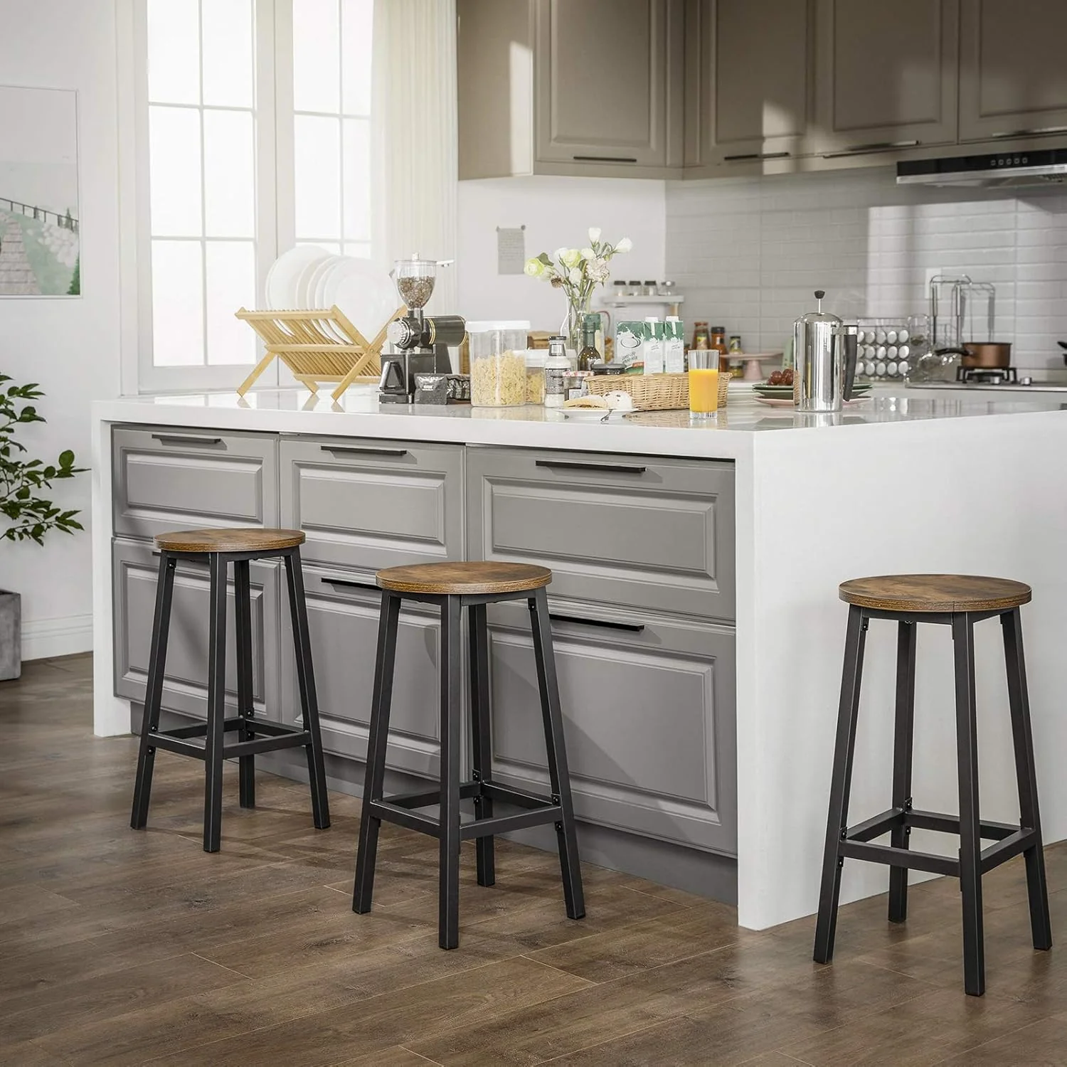 Modern Industrial Bar Stool Rustic Wood & Metal Kitchen Counter Seating - Image 9