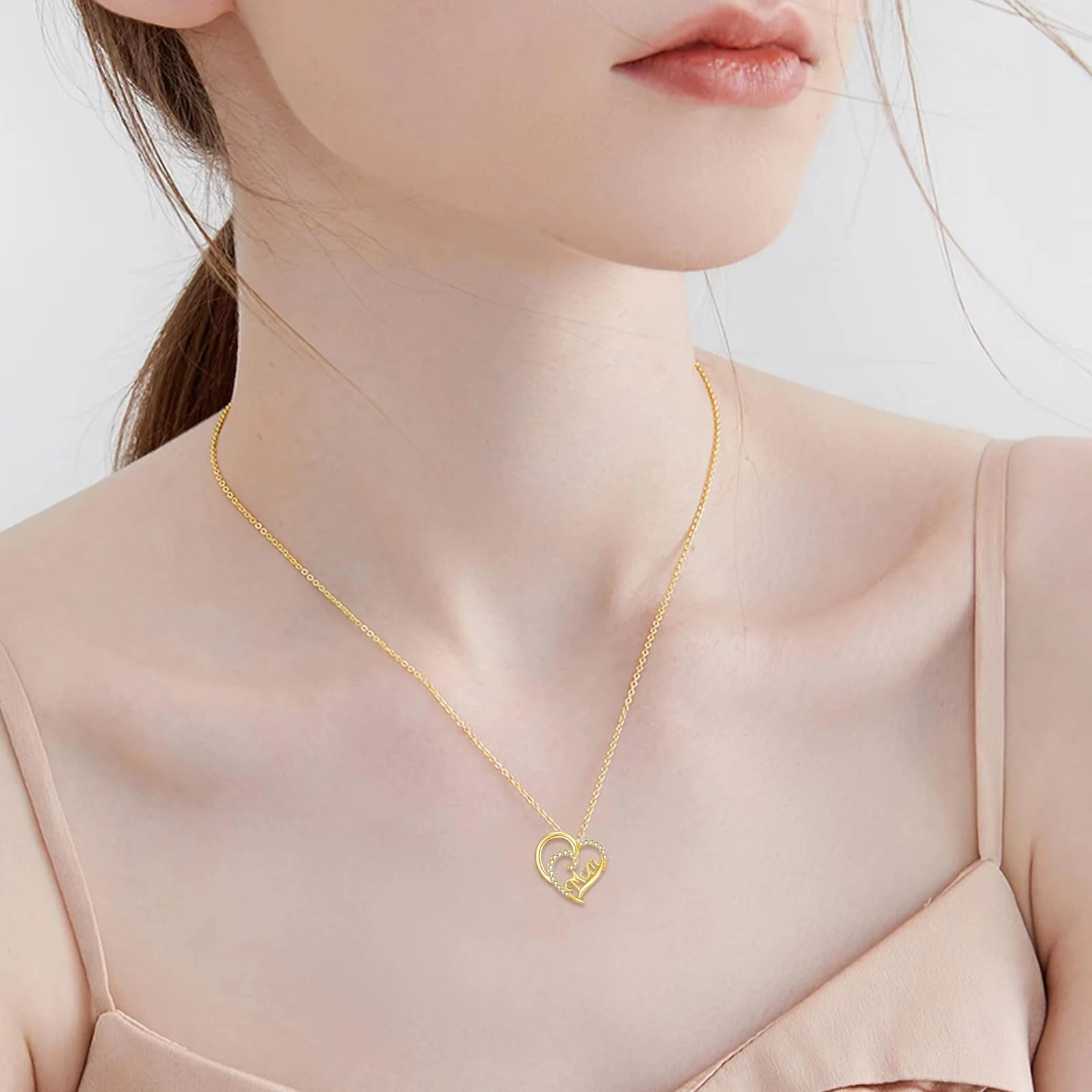14K Gold Plated Sterling Silver Heart Shaped Mom Necklace - Image 2