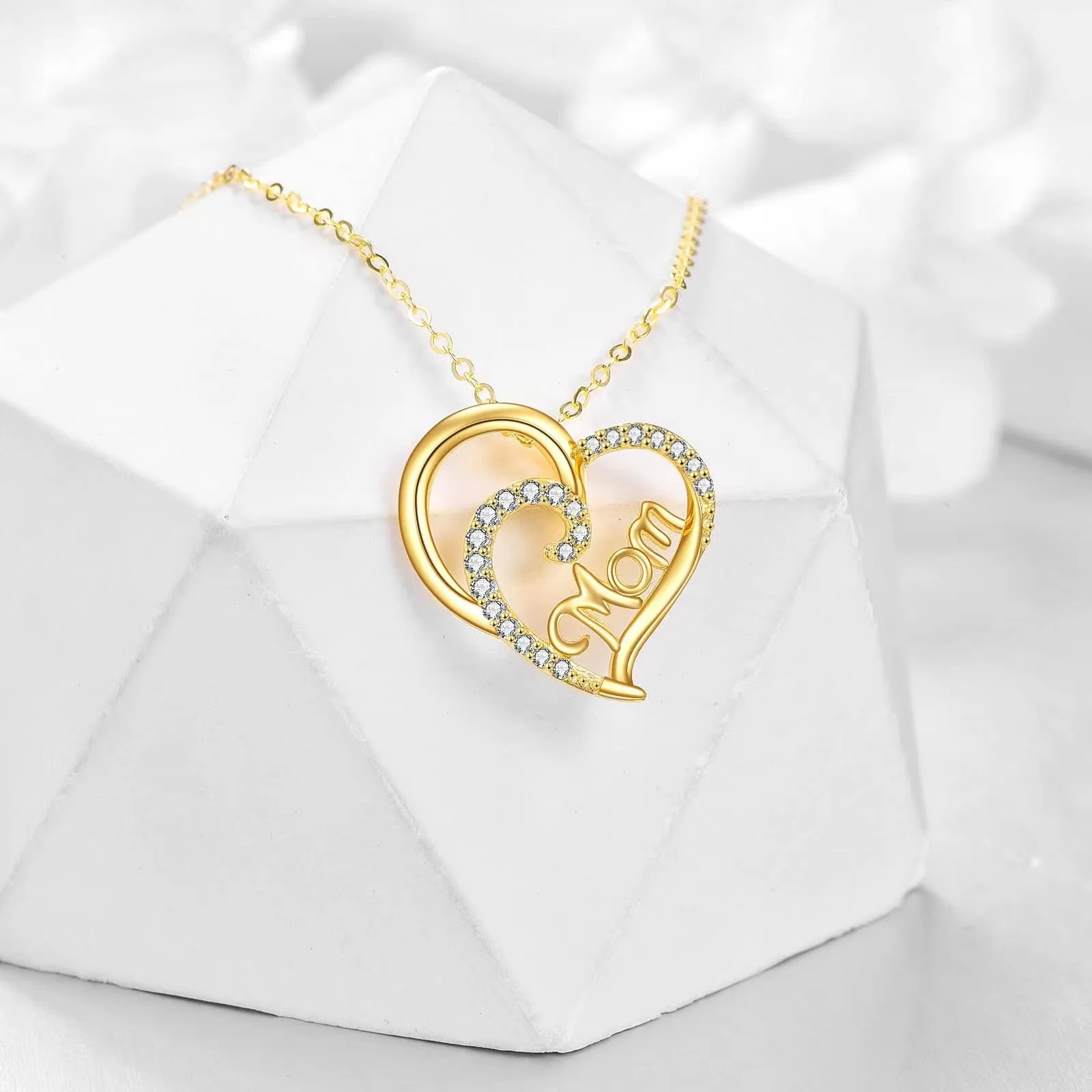 14K Gold Plated Sterling Silver Heart Shaped Mom Necklace - Image 3