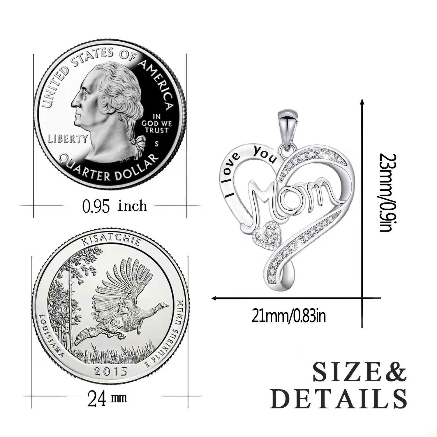 Mom S925 Sterling Silver Heart Shaped Pendant CZ Diamond Necklace - Image 6