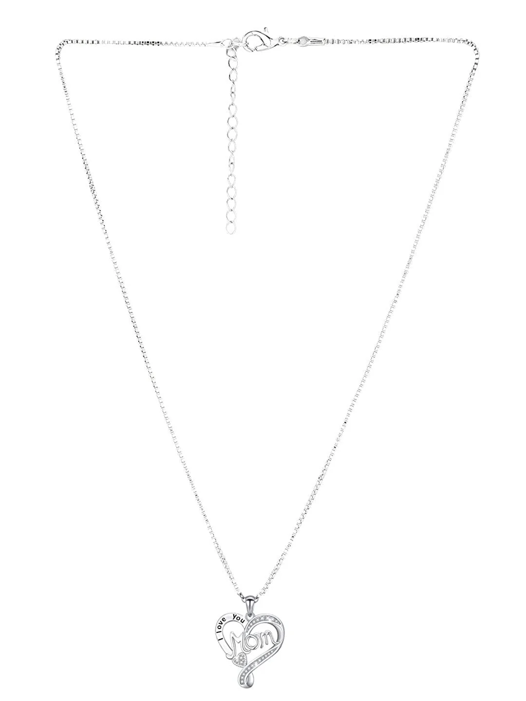 Mom S925 Sterling Silver Heart Shaped Pendant CZ Diamond Necklace - Image 7
