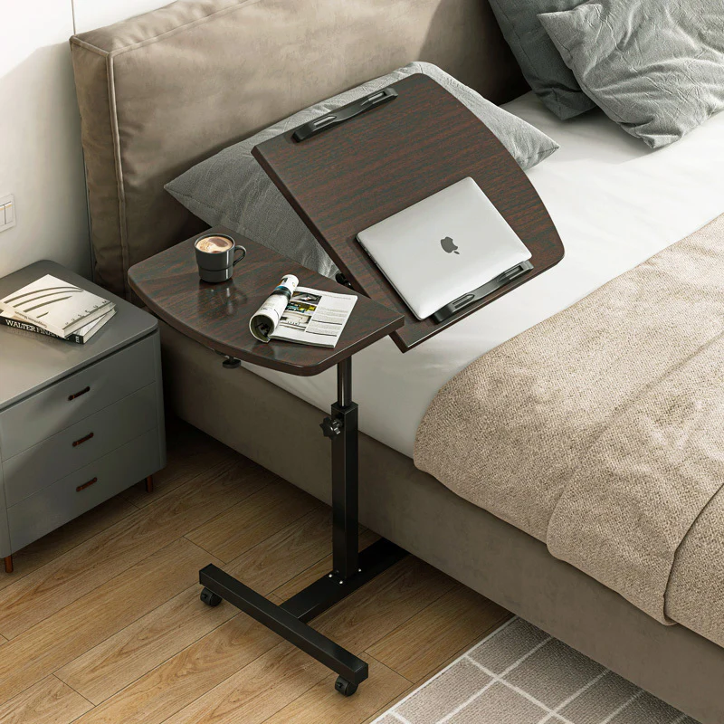 Motif 2-in-1 Adjustable Portable Sofa Bed Side Table Laptop Desk with Wheels (Black Walnut) - Image 2