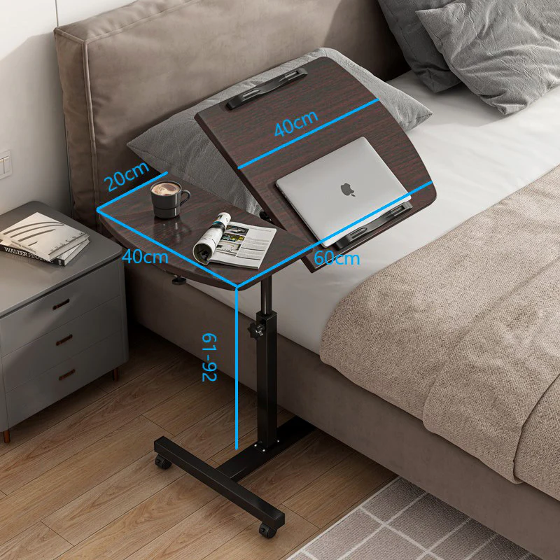 Motif 2-in-1 Adjustable Portable Sofa Bed Side Table Laptop Desk with Wheels (Black Walnut) - Image 6