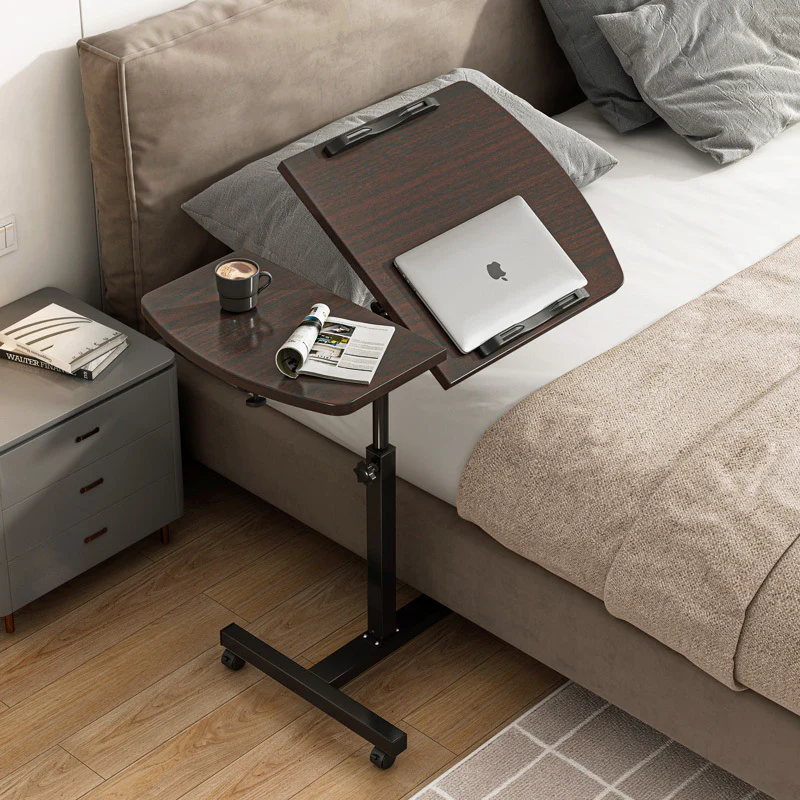 Motif 2-in-1 Adjustable Portable Sofa Bed Side Table Laptop Desk with Wheels (Black Walnut) - Image 9