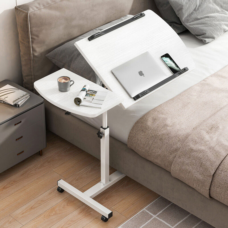 Motif 2-in-1 Adjustable Portable Sofa Bed Side Table Laptop Desk with Wheels (White) - Image 16