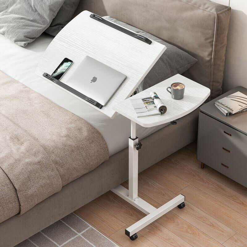 Motif 2-in-1 Adjustable Portable Sofa Bed Side Table Laptop Desk with Wheels (White) - Image 2