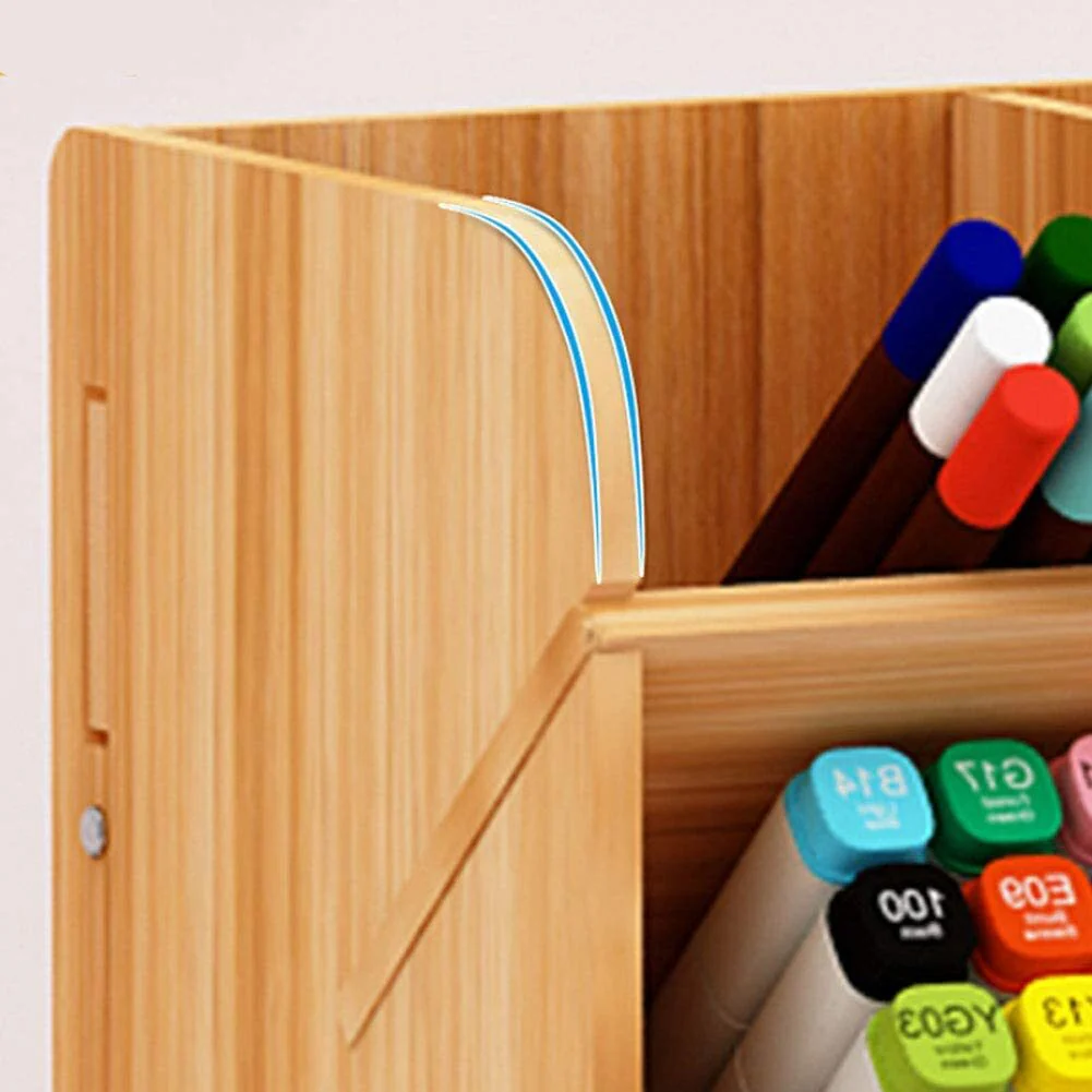 Multi-function Wooden Pen Holder Desktop Organizer Storage Box with Drawer (Oak) - Image 3