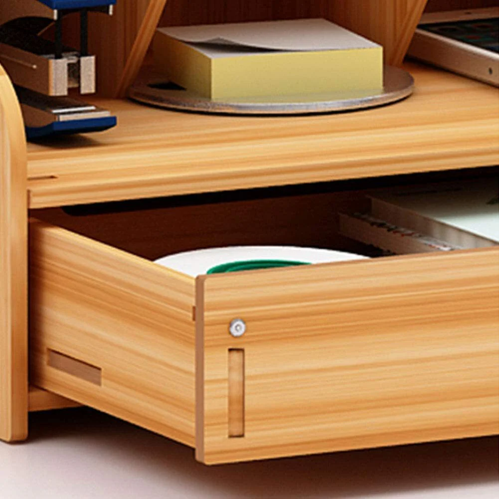Multi-function Wooden Pen Holder Desktop Organizer Storage Box with Drawer (Oak) - Image 4