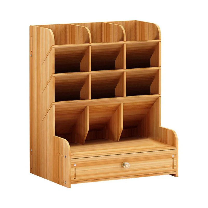 Multi-function Wooden Pen Holder Desktop Organizer Storage Box with Drawer (Oak) - Image 5