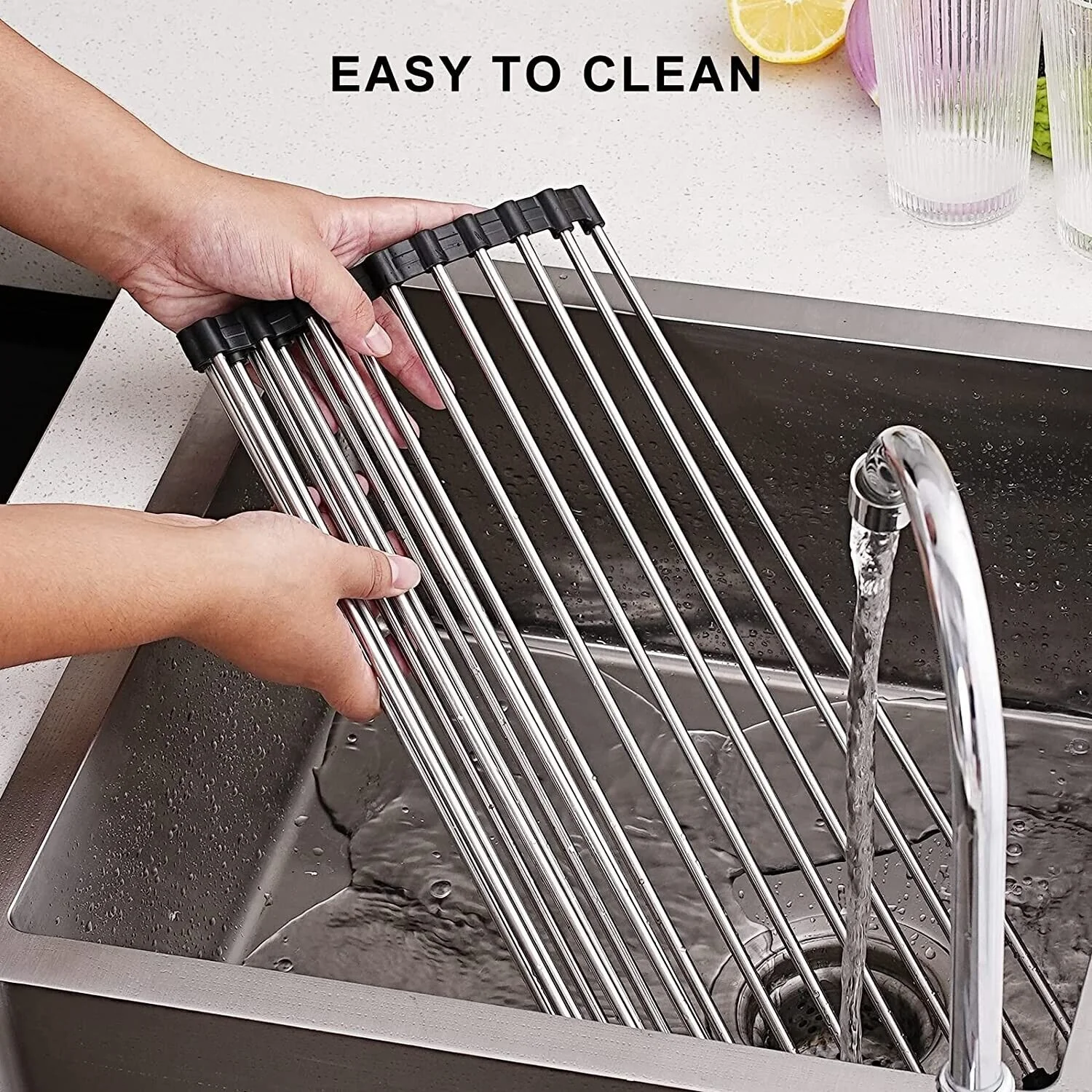 Multi-Use Stainless Steel Roll Up Dish Drying Kitchen Over Sink Rack - Image 12
