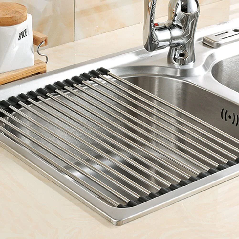 Multi-Use Stainless Steel Roll Up Dish Drying Kitchen Over Sink Rack - Image 17
