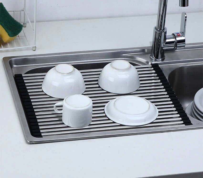 Multi-Use Stainless Steel Roll Up Dish Drying Kitchen Over Sink Rack - Image 6