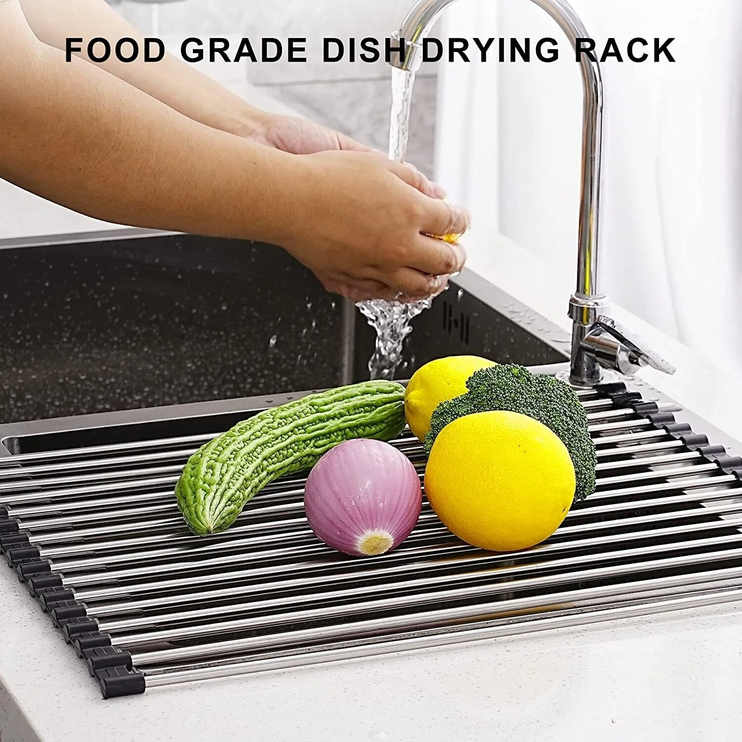Multi-Use Stainless Steel Roll Up Dish Drying Kitchen Over Sink Rack - Image 8