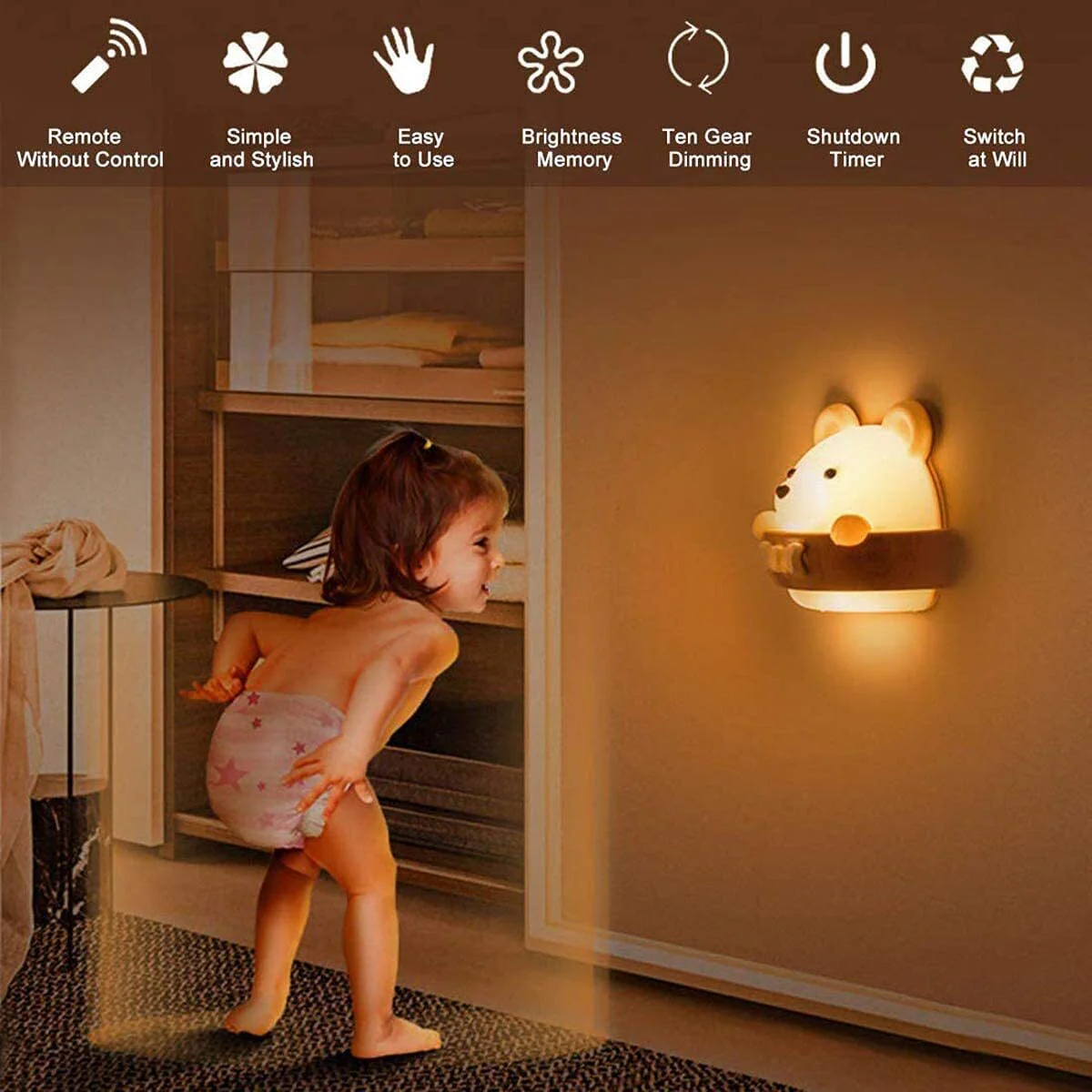 Multifunction Cute Bear Remote Control LED Light USB Rechargeable Lamp - Image 3