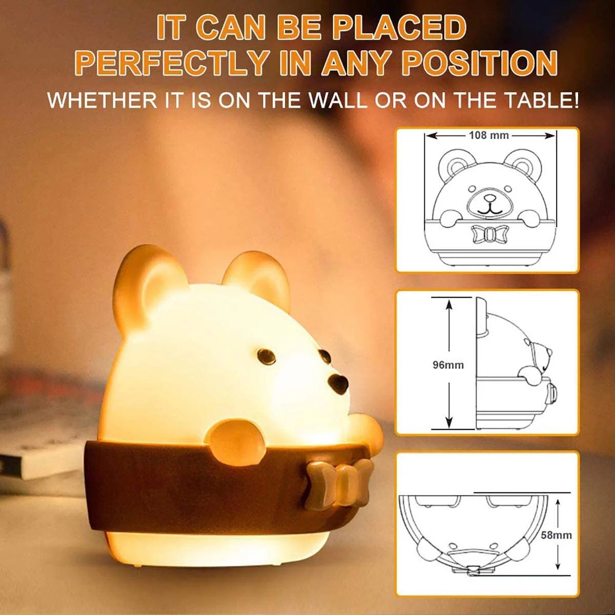 Multifunction Cute Bear Remote Control LED Light USB Rechargeable Lamp - Image 7