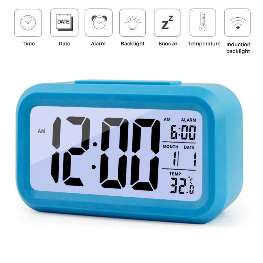 Multifunction Digital Sensor Automatic Light Snooze Desk Alarm Clock (Blue) - Image 3