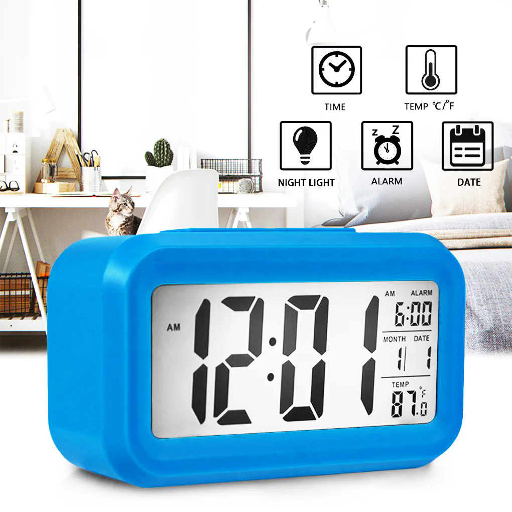 Multifunction Digital Sensor Automatic Light Snooze Desk Alarm Clock (Blue) - Image 4