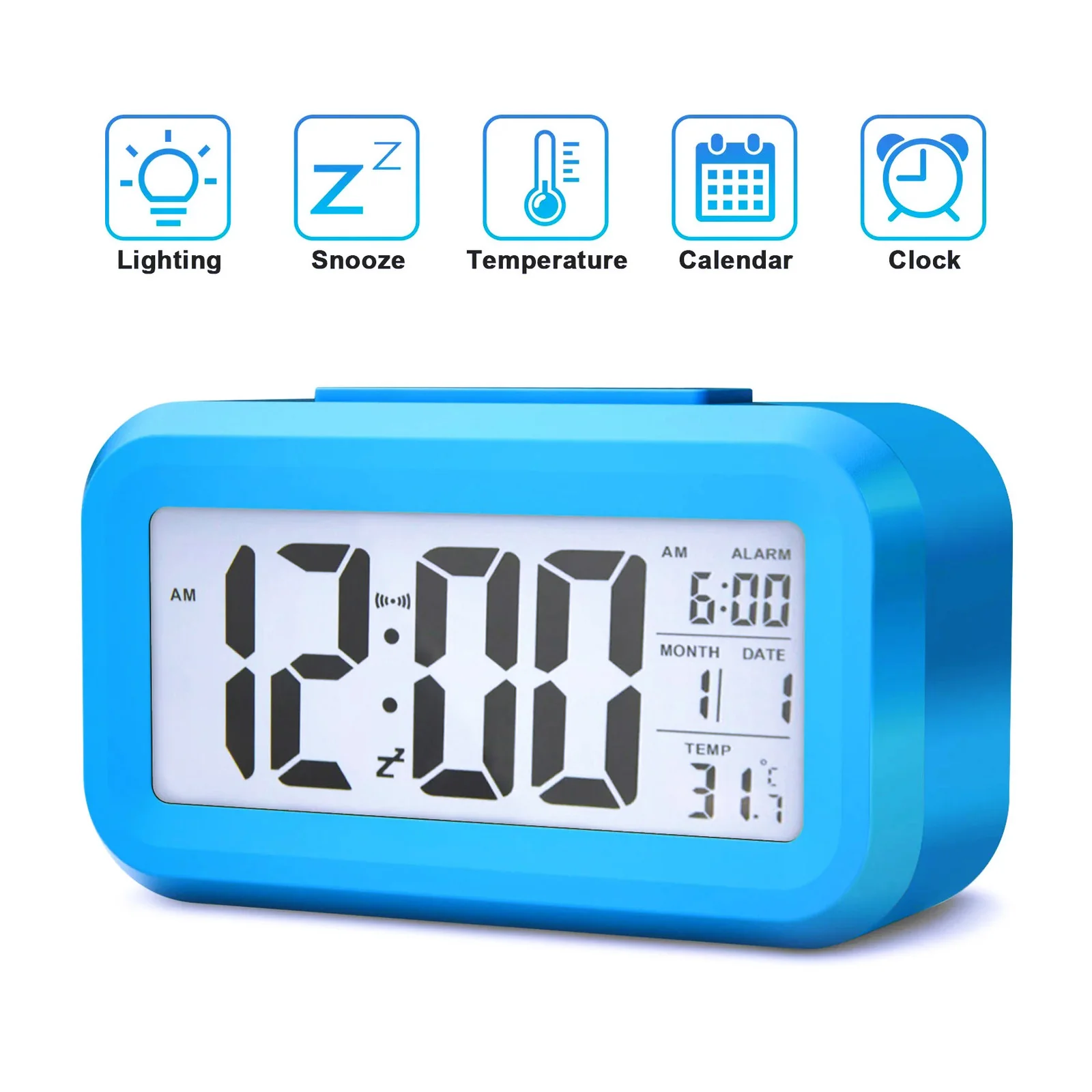 Multifunction Digital Sensor Automatic Light Snooze Desk Alarm Clock (Blue) - Image 6