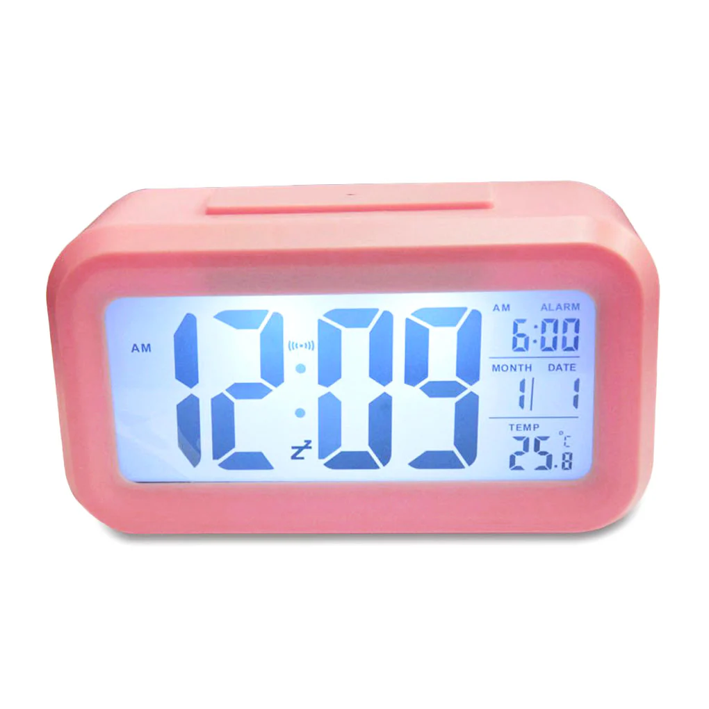 Multifunction Digital Sensor Automatic Light Snooze Desk Alarm Clock (Pink) - Image 2