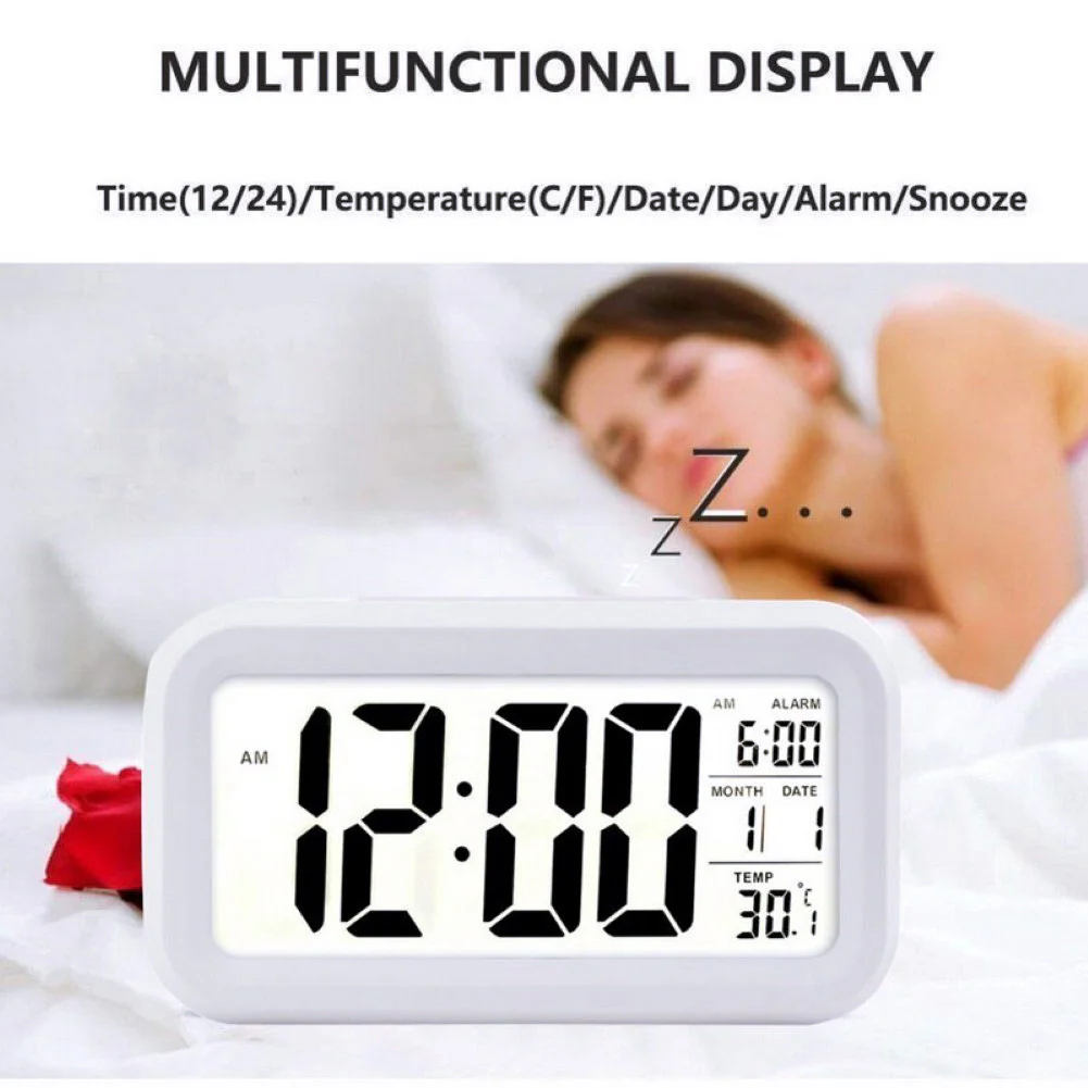 Multifunction Digital Sensor Automatic Light Snooze Desk Alarm Clock (White) - Image 4