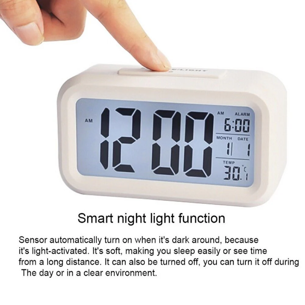 Multifunction Digital Sensor Automatic Light Snooze Desk Alarm Clock (White) - Image 5