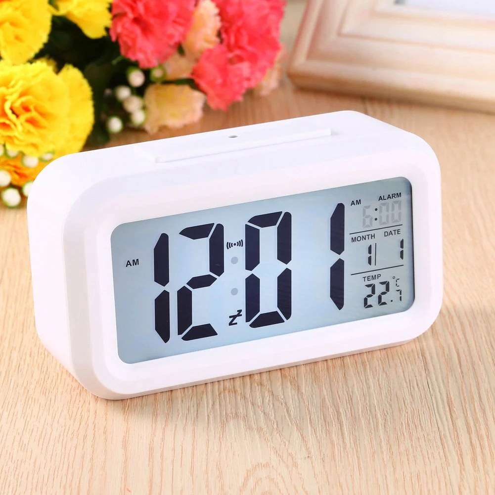 Multifunction Digital Sensor Automatic Light Snooze Desk Alarm Clock (White) - Image 6