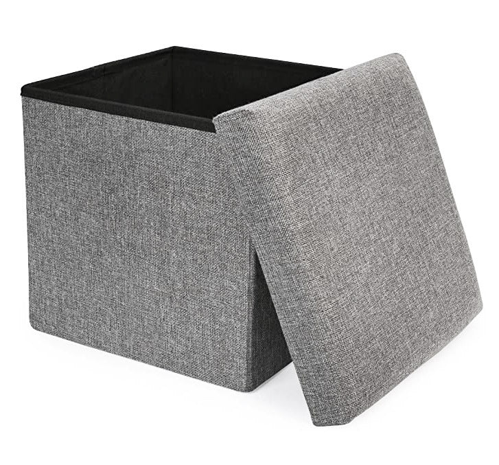Multifunction Linen Ottoman Folding Storage Stool (Grey) - Image 3