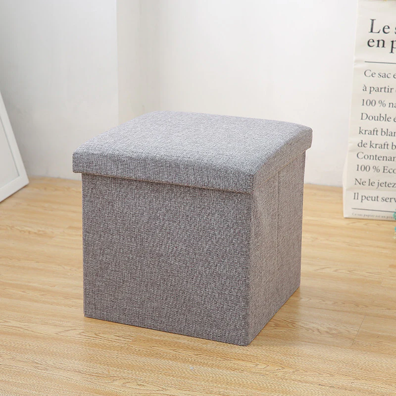 Multifunction Linen Ottoman Folding Storage Stool (Grey) - Image 4