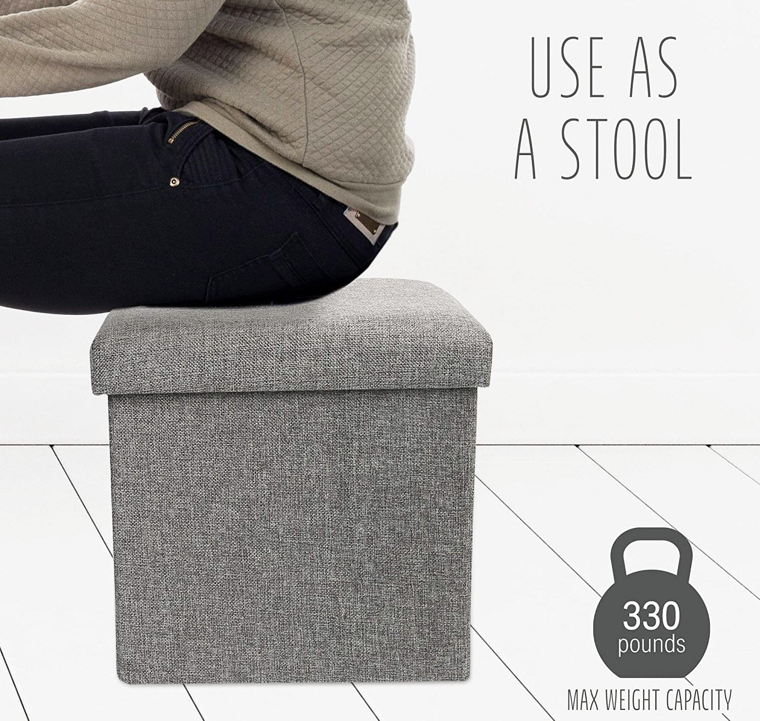 Multifunction Linen Ottoman Folding Storage Stool (Grey) - Image 6