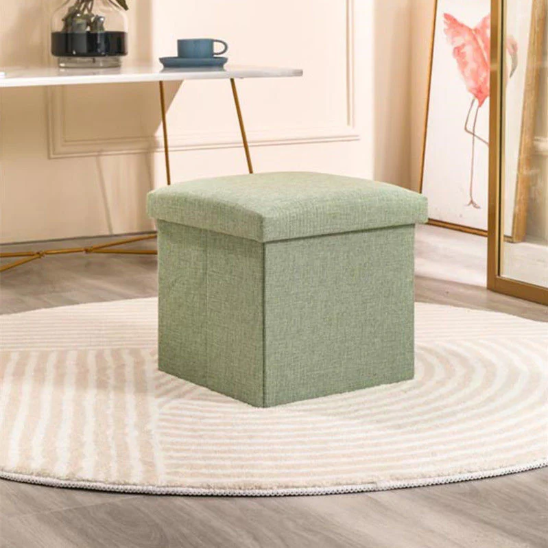 Multifunction Linen Ottoman Folding Storage Stool (Sage) - Image 3