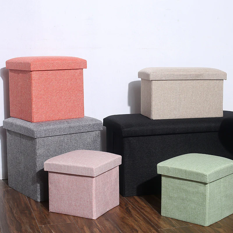 Multifunction Linen Ottoman Folding Storage Stool (Sage) - Image 6