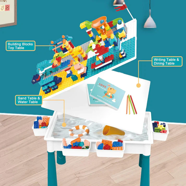 Multifunctional Activity Table, Chair & 186 Building Blocks Educational Toy Set - Image 9