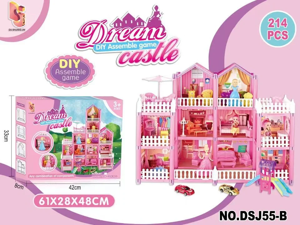 Multilevel Large Princess Dream Castle Dreamhouse Mansion Doll House Toy Set with Dolls & Furniture - Image 4