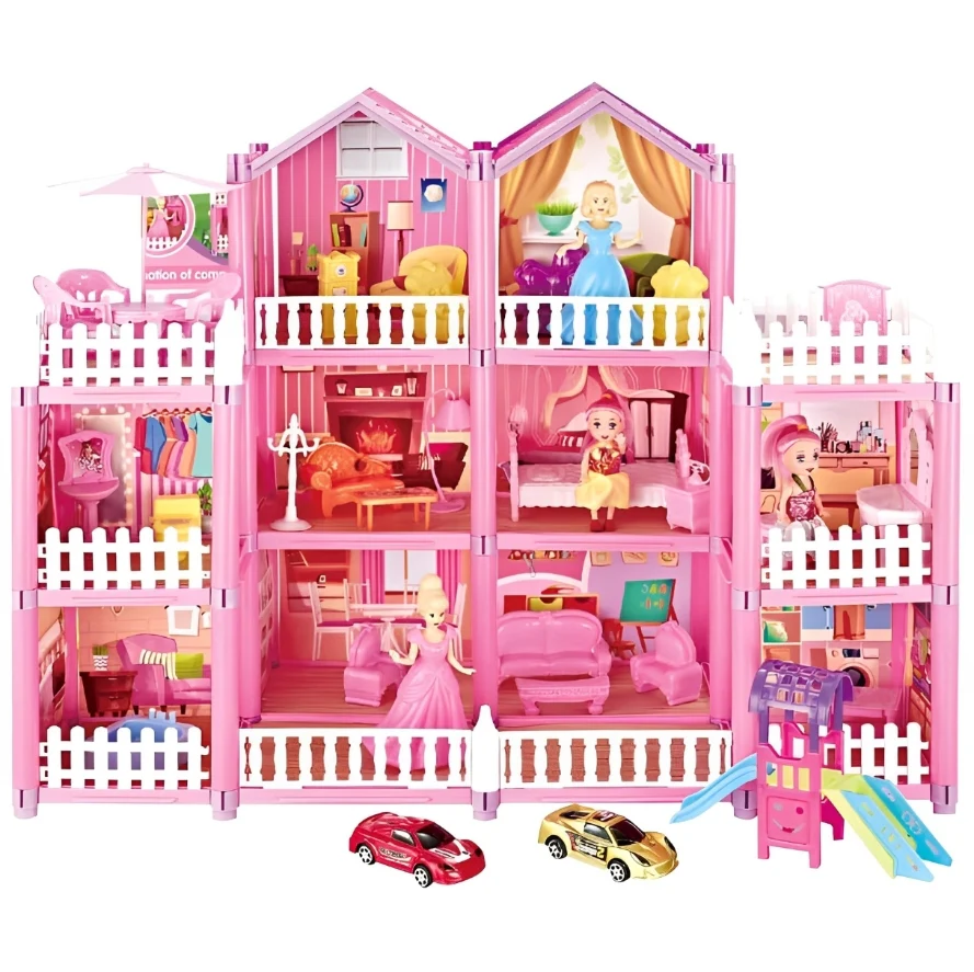 Multilevel Large Princess Dream Castle Dreamhouse Mansion Doll House Toy Set with Dolls & Furniture - Image 5