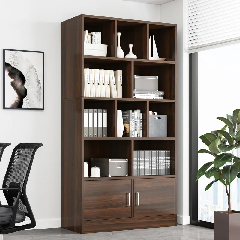 Omega 10-Shelf 2-Door Wardrobe Cupboard Bookshelf Cabinet (Black Walnut) - Image 14
